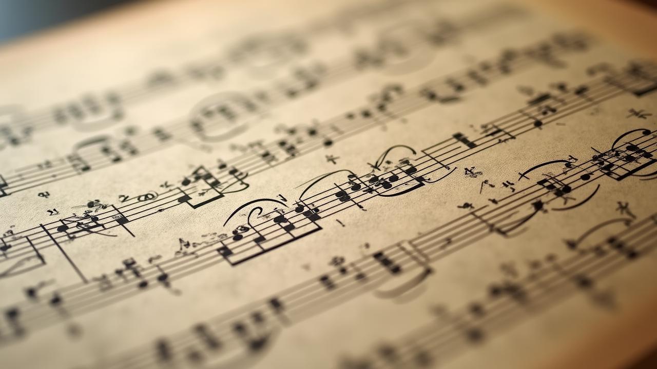 Close up of a 19th-century manuscript score with elegant ink handwriting